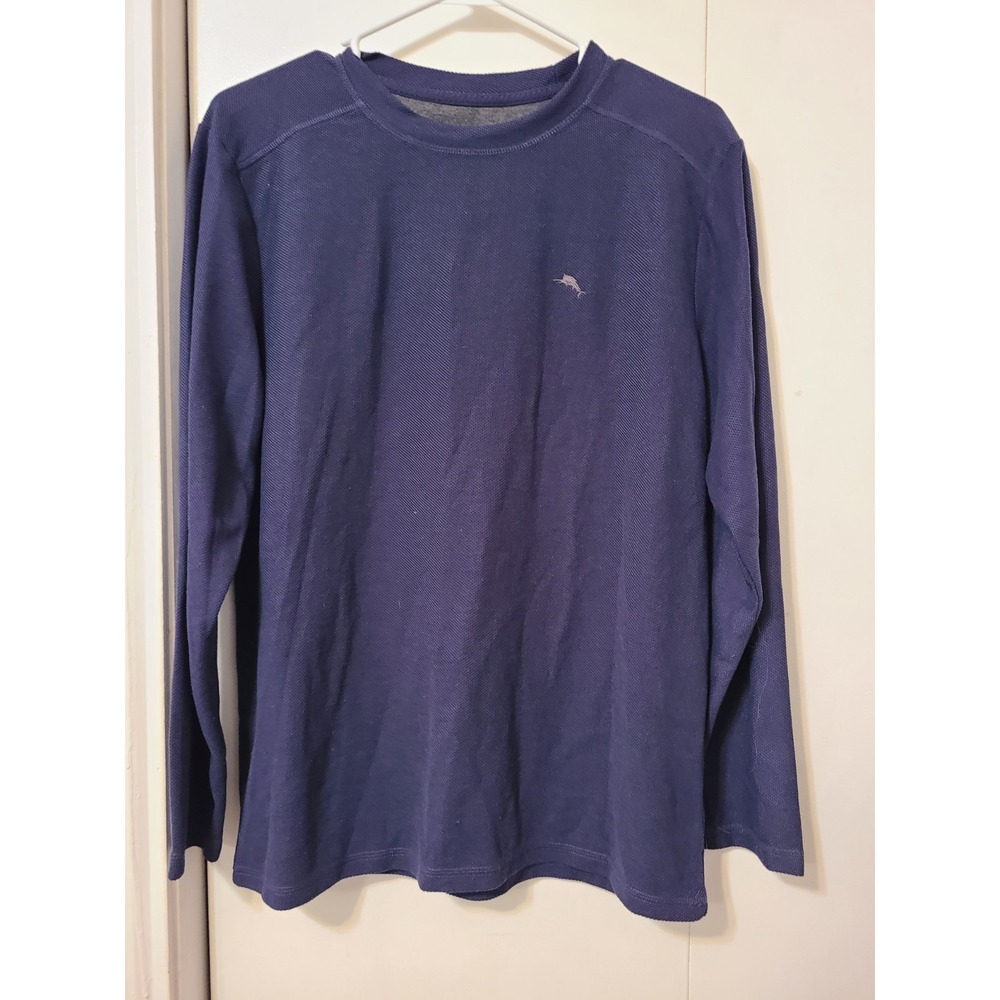 Tommy Bahama Long-sleeve Marlin Embroidered Textured Crewneck Navy Blue. Size M